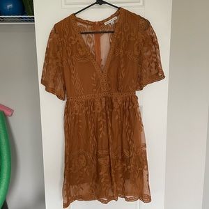 Copper orange low cut short flowy sleeve lace dress open back. Worn once!